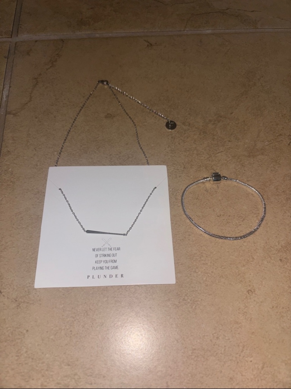 Plunder Silver baseball bat Necklace and Silver Bracelet Set